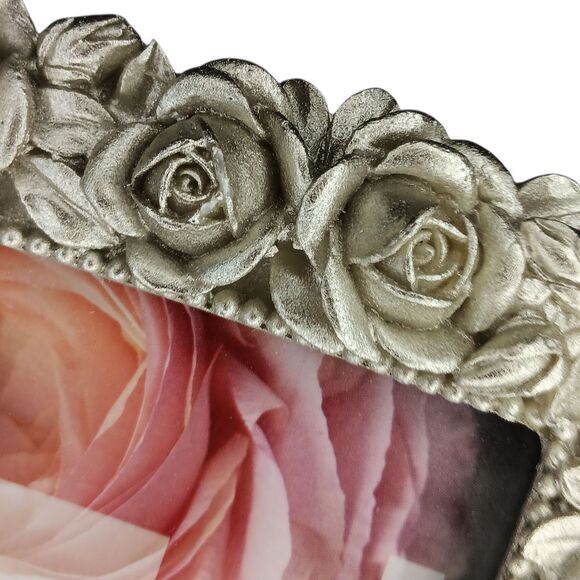 Square Silver Floral Roses Tabletop Frame By Concepts 5.5x5.5 Photo Size 4x4 - Picture 12 of 13